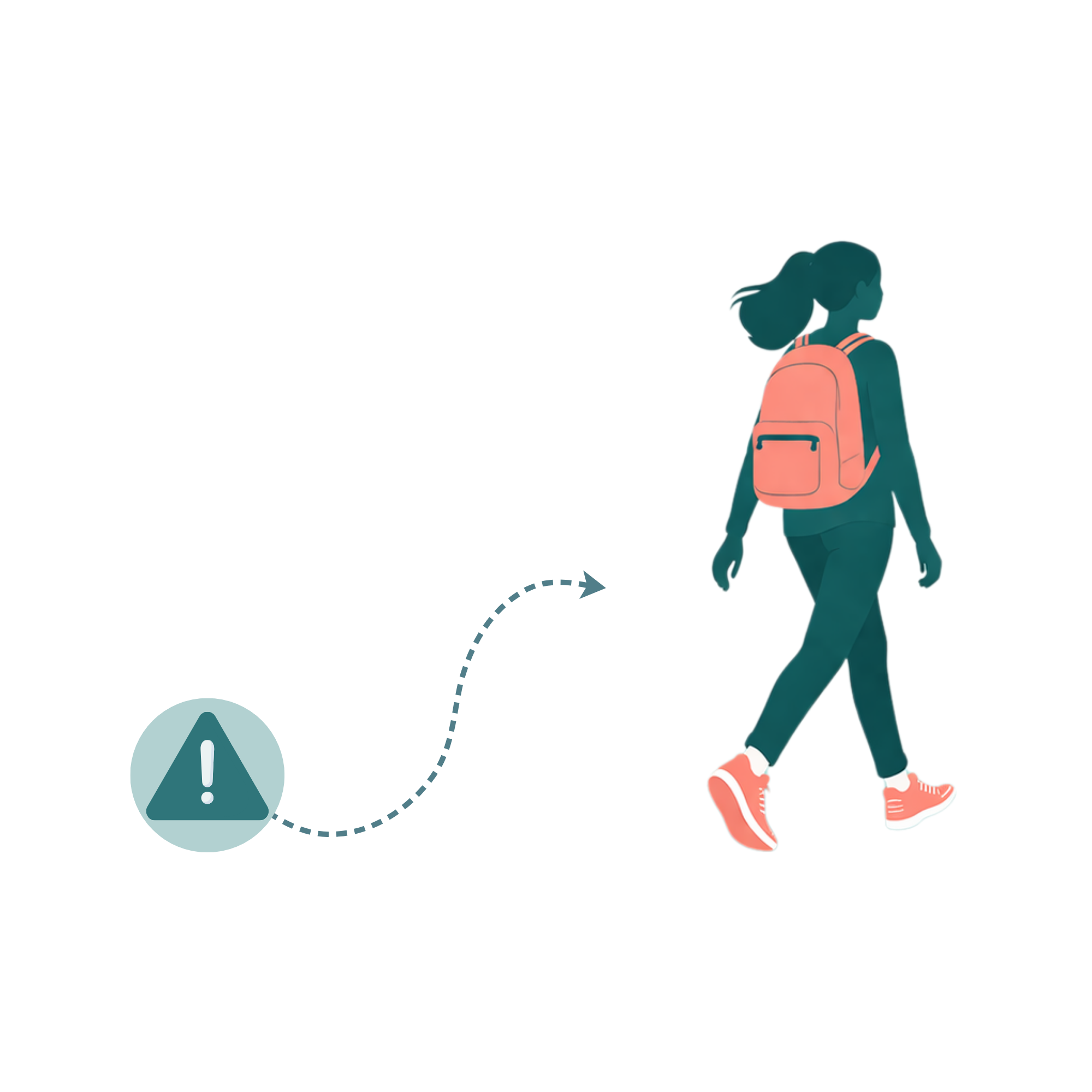 Illustration of a girl moving away from an early warning sign